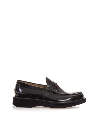 Shop Green George Polished Leather Loafers In Black