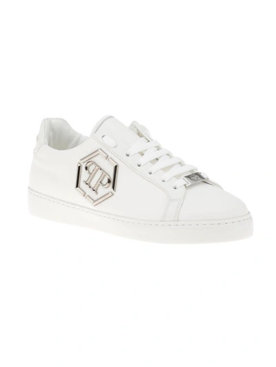 Shop Philipp Plein Leather Sneaker In White
