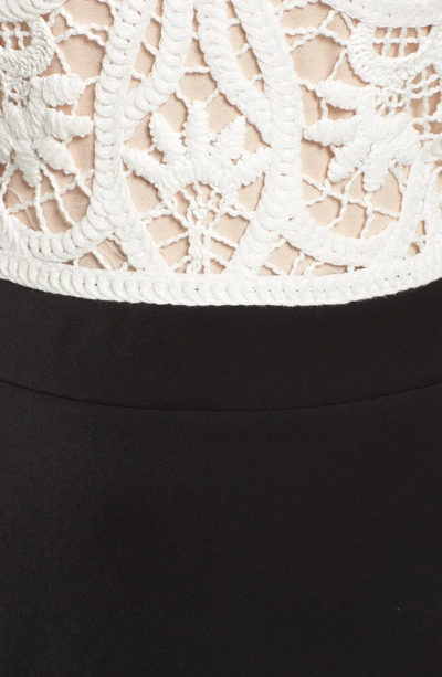 Shop Tadashi Shoji Crochet Lace & Crepe Gown In Ivory/ Black