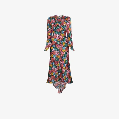 Shop Attico Floral Print Midi Dress In Multicolour