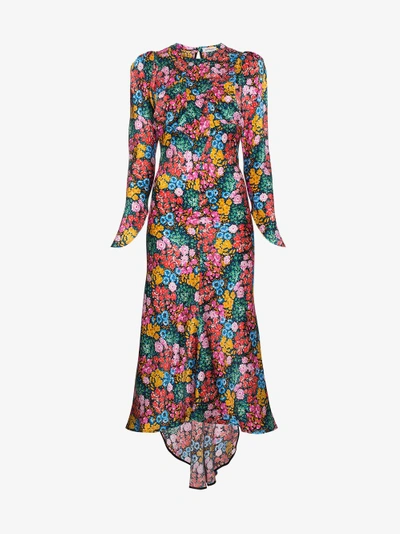 Shop Attico Floral Print Midi Dress In Multicolour