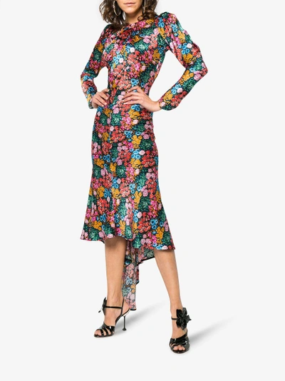 Shop Attico Floral Print Midi Dress In Multicolour