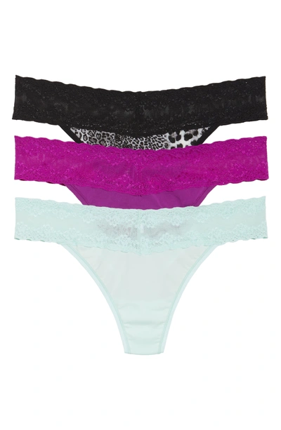 Shop Natori Bliss Perfection Lace Trim Thong In Peony/ Pistachio/ Black Exotic