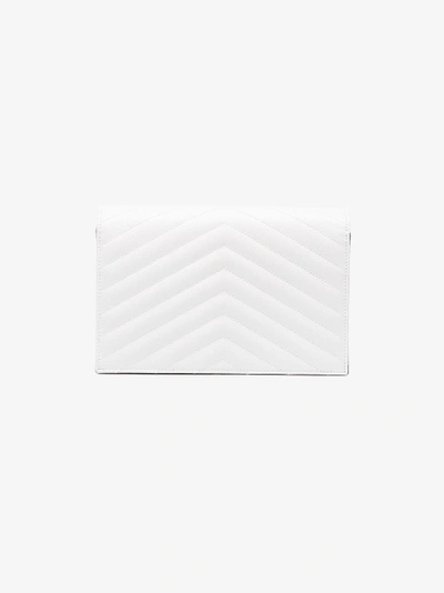 Shop Saint Laurent Black And White Monogram Quilted Leather Chain Wallet