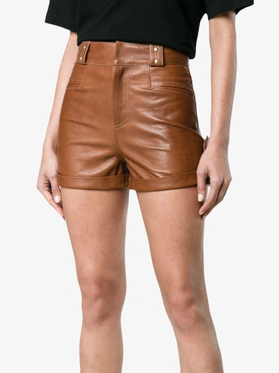 Shop Skiim Pamela Leather Mini Shorts In Brown