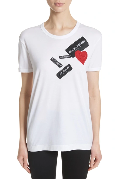 Shop Dolce & Gabbana Patch Logo Cotton Tee In White