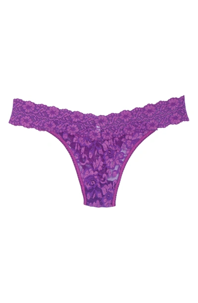 Shop Hanky Panky Cross Dyed Regular Rise Thong In Purple Velvet/silk Rose