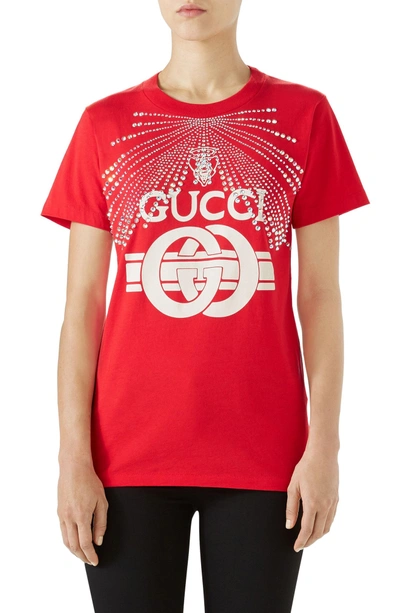 Embellished Cotton Jersey T-shirt In Red