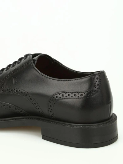 Shop Tod's Semiglossy Leather Derby Brogues In Black