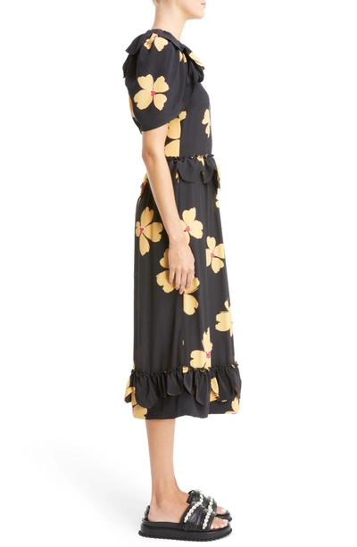 Shop Simone Rocha Scallop Trim Floral Silk Dress In Black Clementine