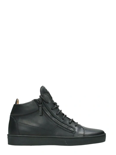 Shop Giuseppe Zanotti Black Leather Keith Zipped Hi-tops Sneakers