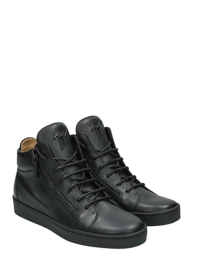 Shop Giuseppe Zanotti Black Leather Keith Zipped Hi-tops Sneakers