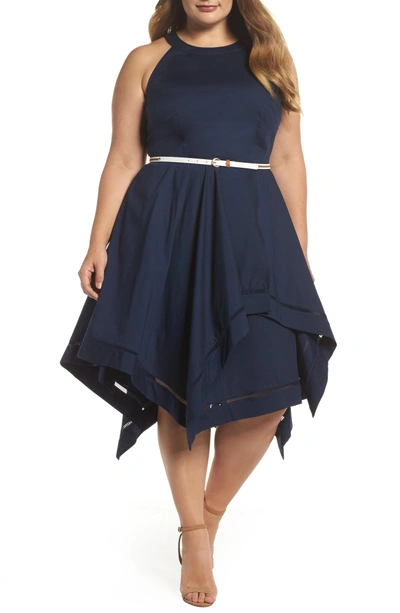 Shop Eliza J Handkerchief Hem Fit & Flare Dress In Navy