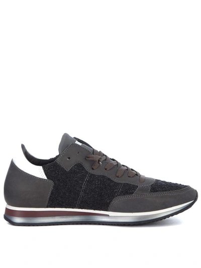 Shop Philippe Model Tropez Sneaker In Grey And Bouclè Leather In Grigio