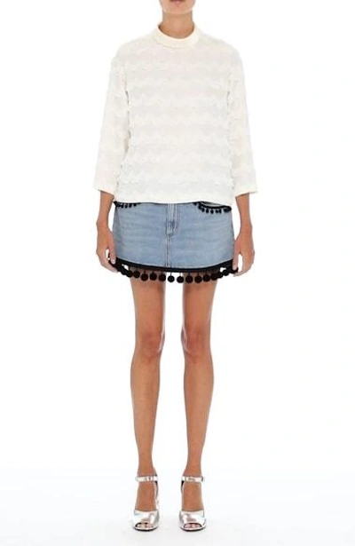 Shop Marc Jacobs Pompom Trim Denim Miniskirt In Vintage Indigo