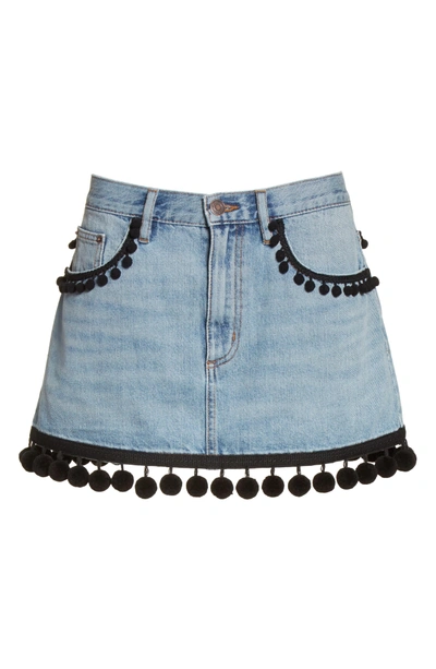 Shop Marc Jacobs Pompom Trim Denim Miniskirt In Vintage Indigo