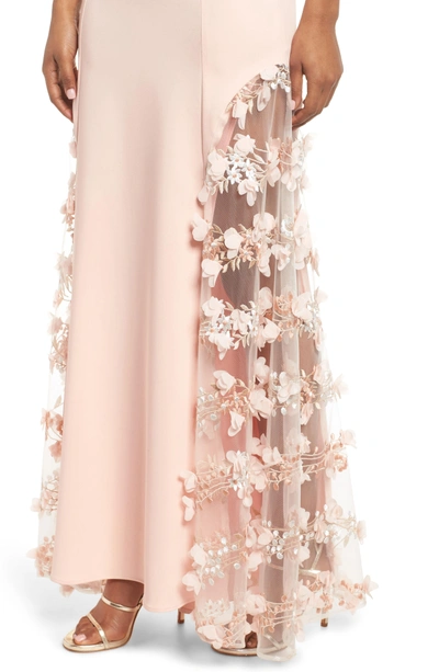 Shop Maria Bianca Nero Alex Sheer Panel A-line Gown In Apricot