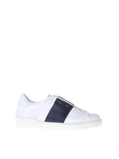 Shop Valentino Open Low-top White & Blue Leather Sneakers In White-blue
