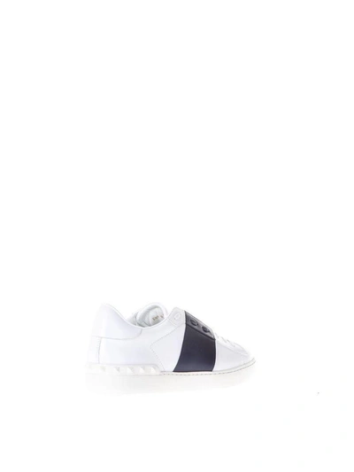 Shop Valentino Open Low-top White & Blue Leather Sneakers In White-blue