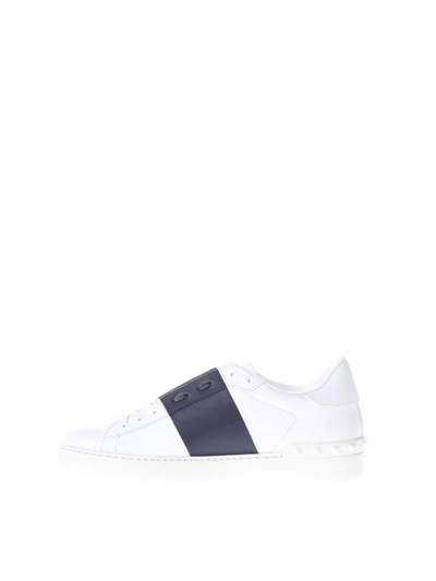 Shop Valentino Open Low-top White & Blue Leather Sneakers In White-blue