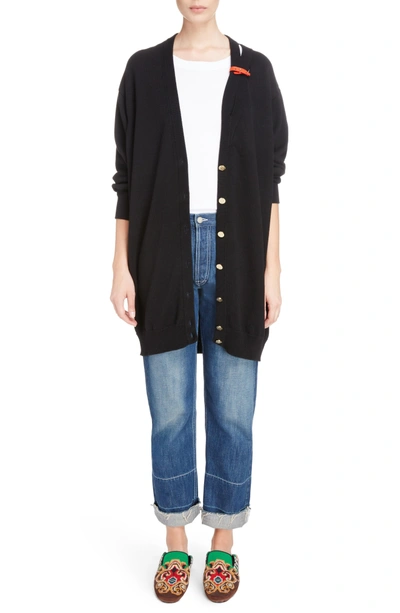 Shop Loewe Embroidered Crop Straight Leg Jeans In Indigo