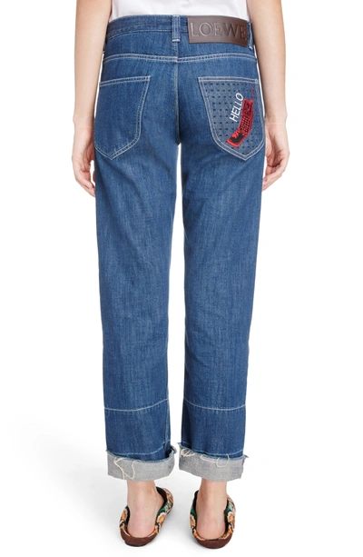 Shop Loewe Embroidered Crop Straight Leg Jeans In Indigo