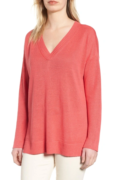 Shop Eileen Fisher Organic Linen Sweater In Strawberry