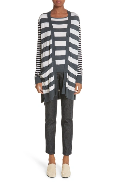 Shop Max Mara Etiopia Stripe Silk & Cashmere Cardigan In Light Grey