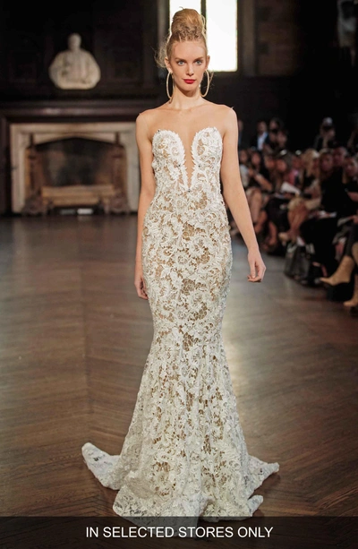 Shop Berta Illusion Lace Mermaid Gown In Ivory