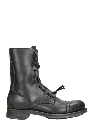 Shop Maison Margiela Black Leather Combat Boots