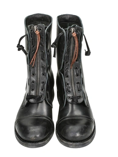 Shop Maison Margiela Black Leather Combat Boots