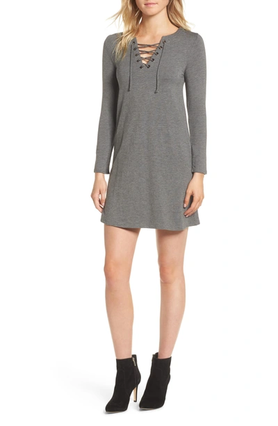 Shop Cupcakes And Cashmere Celerina Lace-up Minidress In Med Heather Grey