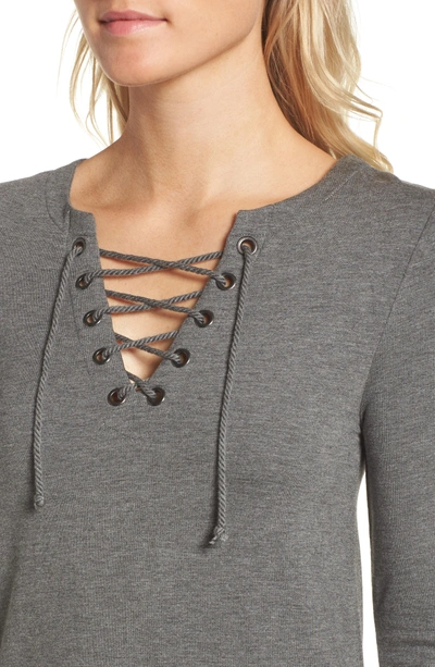 Shop Cupcakes And Cashmere Celerina Lace-up Minidress In Med Heather Grey