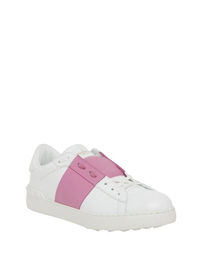 Shop Valentino Open Leather Sneakers In Bianco
