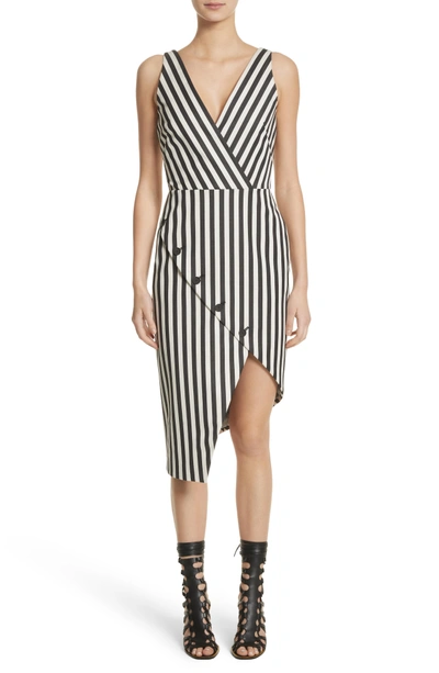Shop Altuzarra Asymmetrical Button Hem Stripe Dress In Black / White