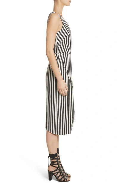 Shop Altuzarra Asymmetrical Button Hem Stripe Dress In Black / White