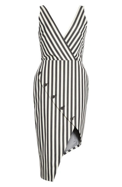 Shop Altuzarra Asymmetrical Button Hem Stripe Dress In Black / White