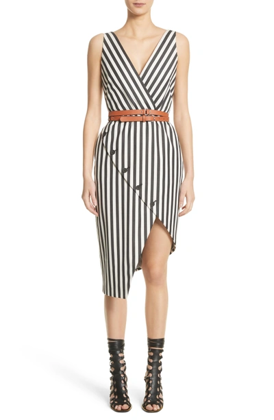 Shop Altuzarra Asymmetrical Button Hem Stripe Dress In Black / White