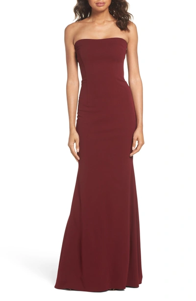 Shop Katie May Mary Kate Strapless Cutout Back Gown In Bordeaux