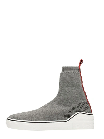 Shop Givenchy George V Grey Knitted Mid Sneakers
