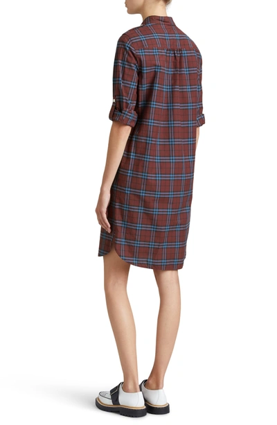 Shop Burberry Kelsy Cotton Check Shirtdress In Crimson Red