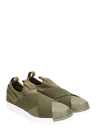 Shop Adidas Originals Superstar Slipo Green Fabric Sneakers