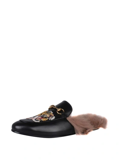 Shop Gucci Princetown Embroidered Horsebit Backless Loafers In Nero