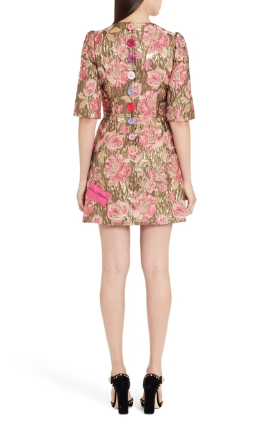 Shop Dolce & Gabbana Heart Patch Metallic Floral Jacquard Dress