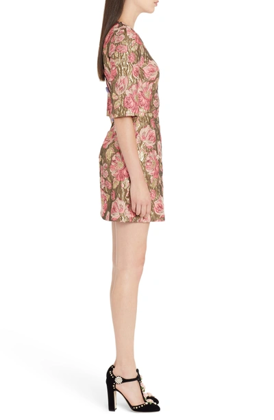 Shop Dolce & Gabbana Heart Patch Metallic Floral Jacquard Dress