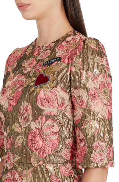 Shop Dolce & Gabbana Heart Patch Metallic Floral Jacquard Dress