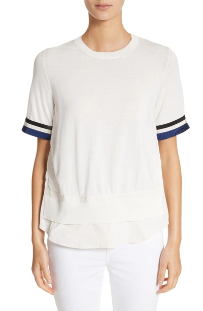 Shop Moncler Maglia Mixed Media Top In White / Navy