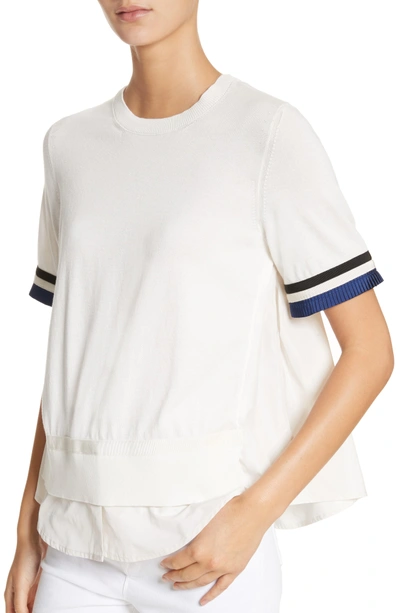 Shop Moncler Maglia Mixed Media Top In White / Navy
