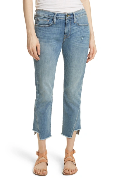 Shop Frame Patched Hem Straight Leg Jeans In Beaudry