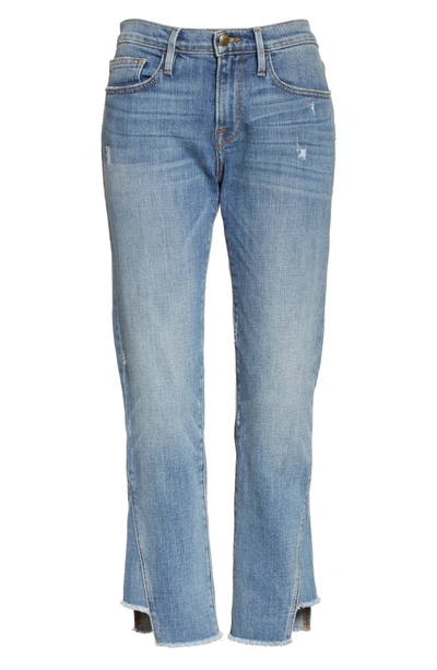 Shop Frame Patched Hem Straight Leg Jeans In Beaudry